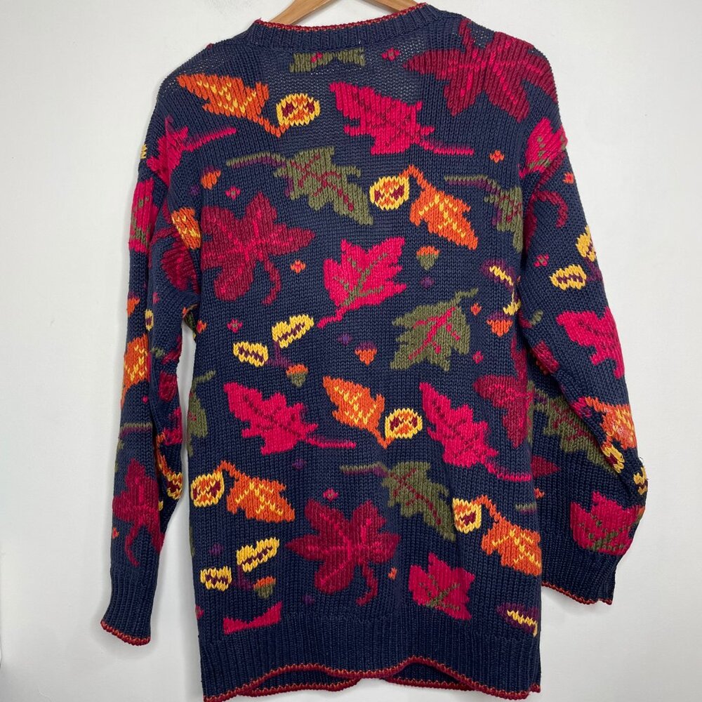 Le Moda Knitwear Hand Loomed Sweater Cardigan Leaves Fall Autumn Cottage Core - Picture 6 of 15